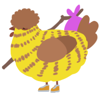 A yellow and brown chicken with a bar pattern