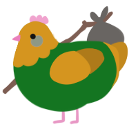 A leaf and ochre chicken with a head pattern