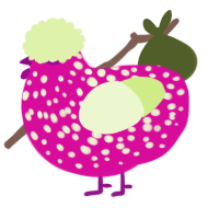 A fuchsia and apple chicken with a speckle pattern