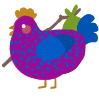A plum and ultramarine chicken with a speckle pattern