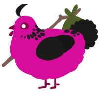 A fuchsia and sable chicken with a neck-speckle pattern