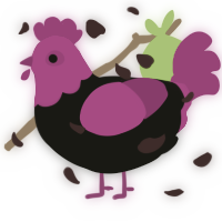 A black and plum chicken with a head pattern