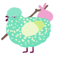 A mint and apple chicken with a speckle pattern