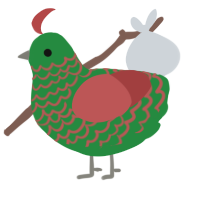 A viridian and red chicken with a lace pattern