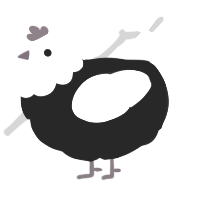 A black and blurple chicken with a head pattern