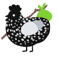 A black and mist chicken with a speckle pattern