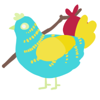 A aqua and yellow chicken with a half-bar pattern