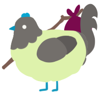 A apple and grey chicken with a head pattern