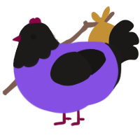 A blurple and sable chicken with a head pattern