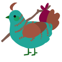 A turquoise and russet chicken with a half-bar pattern