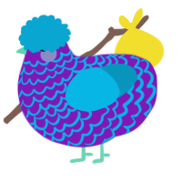 A violet and cerulean chicken with a lace pattern