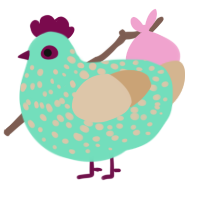 A mint and beige chicken with a speckle pattern