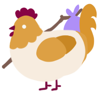 cream puff, a cream and orange chicken with a head pattern