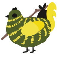 A olive and yellow chicken with a bar pattern