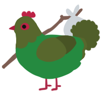 A viridian and olive chicken with a head pattern