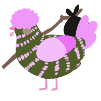 A olive and lavender chicken with a bar pattern