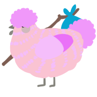 A rose and lavender chicken with a bar pattern
