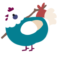 A sea and cream chicken with a head pattern