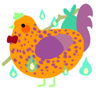 A sapphire and chartreuse chicken with a speckle pattern