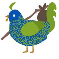 A ultramarine and chartreuse chicken with a double-lace pattern