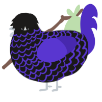 A sable and indigo chicken with a lace pattern