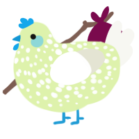 A apple and white chicken with a speckle pattern