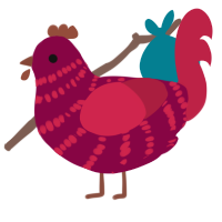 A maroon and crimson chicken with a bar pattern