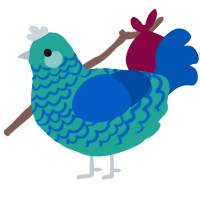 A turquoise and ultramarine chicken with a lace pattern