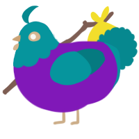A violet and teal chicken with a head pattern