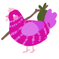 A fuchsia and orchid chicken with a bar pattern