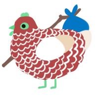A red and cream chicken with a lace pattern