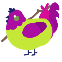 A lime and plum chicken with a head pattern