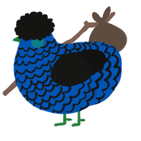 A ultramarine and black chicken with a lace pattern