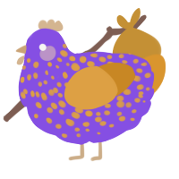 A blurple and orange chicken with a speckle pattern