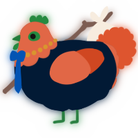 A tumblr and vermilion chicken with a head pattern