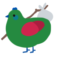 A viridian and crimson chicken