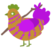 A gold and amethyst chicken with a bar pattern