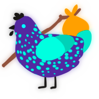 A overcast and turquoise chicken with a speckle pattern