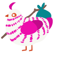 A white and fuchsia chicken with a bar pattern