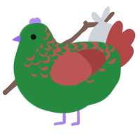 A viridian and red chicken with a half-lace pattern