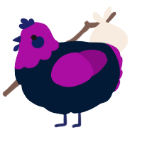 A tumblr and plum chicken with a head pattern