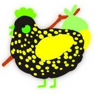 A sable and lime chicken with a speckle pattern
