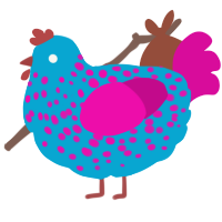 A cerulean and fuchsia chicken with a speckle pattern