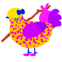 A ochre and violet chicken with a speckle pattern