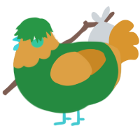 A viridian and orange chicken with a head pattern