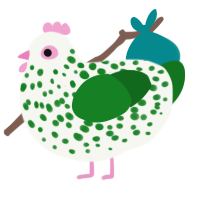 A white and leaf chicken with a speckle pattern