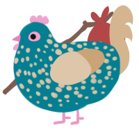 A sea and beige chicken with a speckle pattern