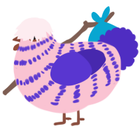 A rose and indigo chicken with a bar pattern
