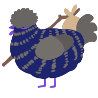 A navy and grey chicken with a bar pattern