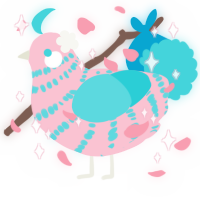 A rose and aqua chicken with a bar pattern